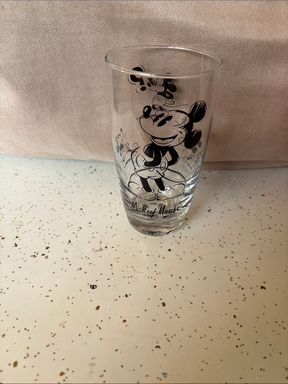 Disney Clear Glass Tumbler with Black Mickey Mouse Art (2)